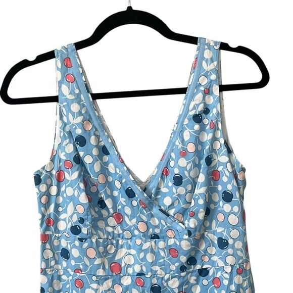 Boden Dress Sz 12 R Empire Waist Crossover V-Neck 100% Cotton Blue Cherr… - Picture 7 of 11